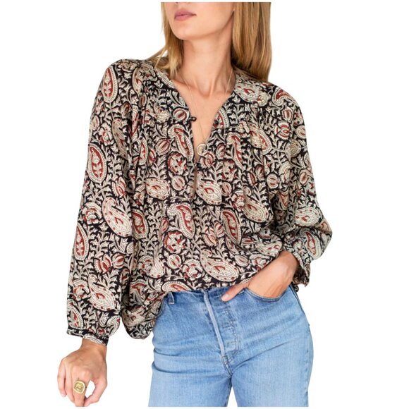 Emerson Fry India Collection Olympia Shirt in paisley black clay organic s small - Picture 1 of 11